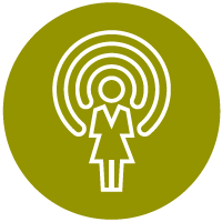 person icon with waves moving from the top of her head, getting larger as they move outward to show 360 degree feedback
