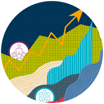 abstract image with multiple colors and designs and icons