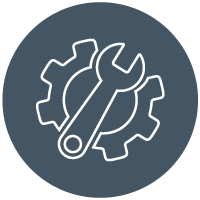 a gear icon with a wrench inside it