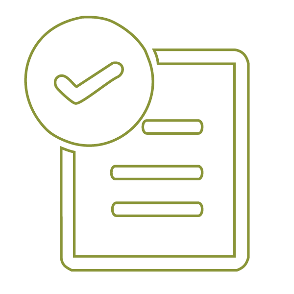 Illustration of green document and green checkmark to show how access to resources can help prevent burnout.