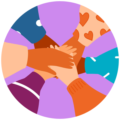 illustration of several diverse hands touching 