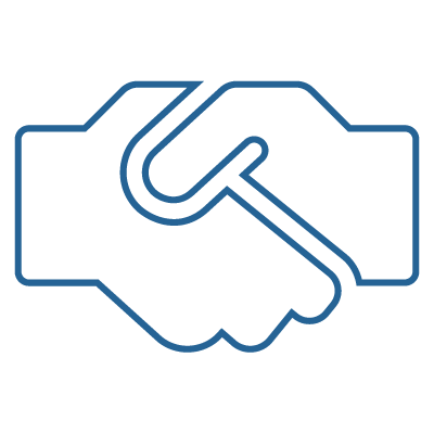 icon of two hands shaking to show that organizations can prevent revenge quitting by creating a culture of respect that embraces feedback