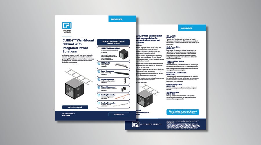 Product brochure for CUBE-IT Wall-Mount Cabinet with integrated power solutions.