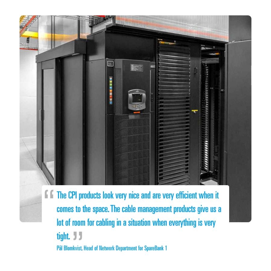 CPI's Evolution® Cable Management, Four-Post QuadraRacks, Aisle Containment Door Systems and used for one banking, insurance and holding company.