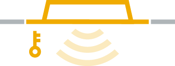 Yellow key symbol with sound waves beneath a horizontal line.