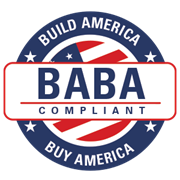 BABA Compliant badge with red, white, and blue colors and stars.