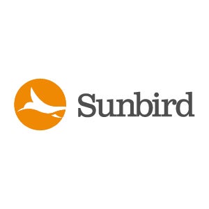Sunbird logo featuring a bird silhouette in an orange circle.