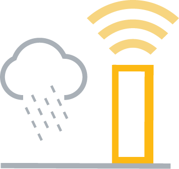 Icon showing a cloud with rain and a tower emitting signals.