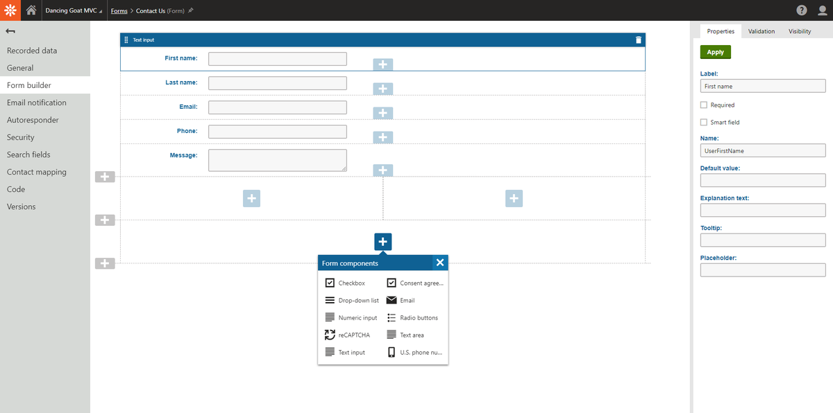 Kentico 12 MVC Form Builder