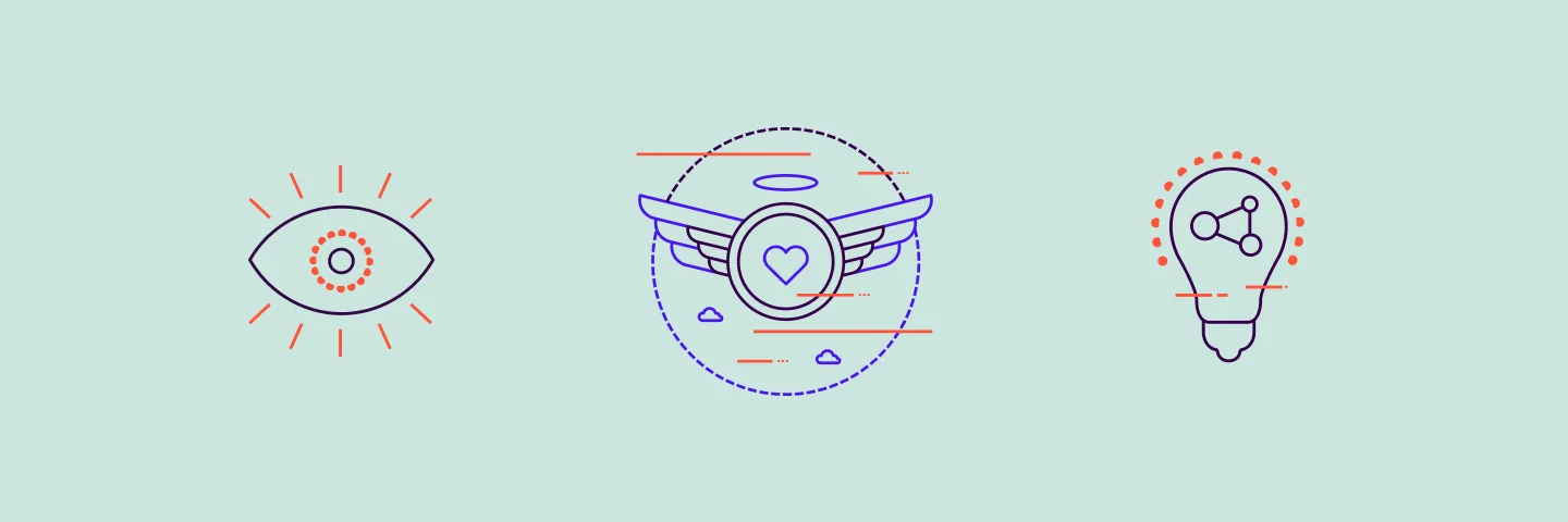 Icons - eye, wings and light bulb