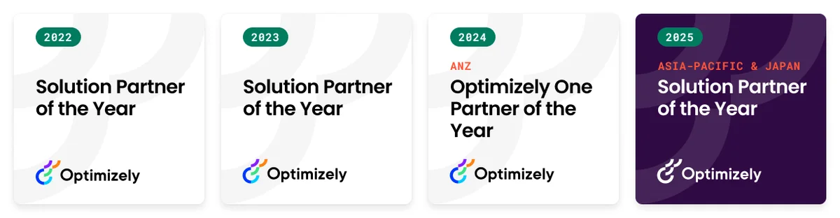Picture of a four award grid from Optimizely 2022-2025