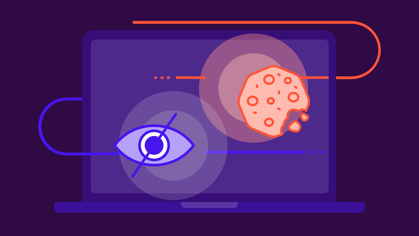 Picture of a privacy icon and cookie on a purple computer screen