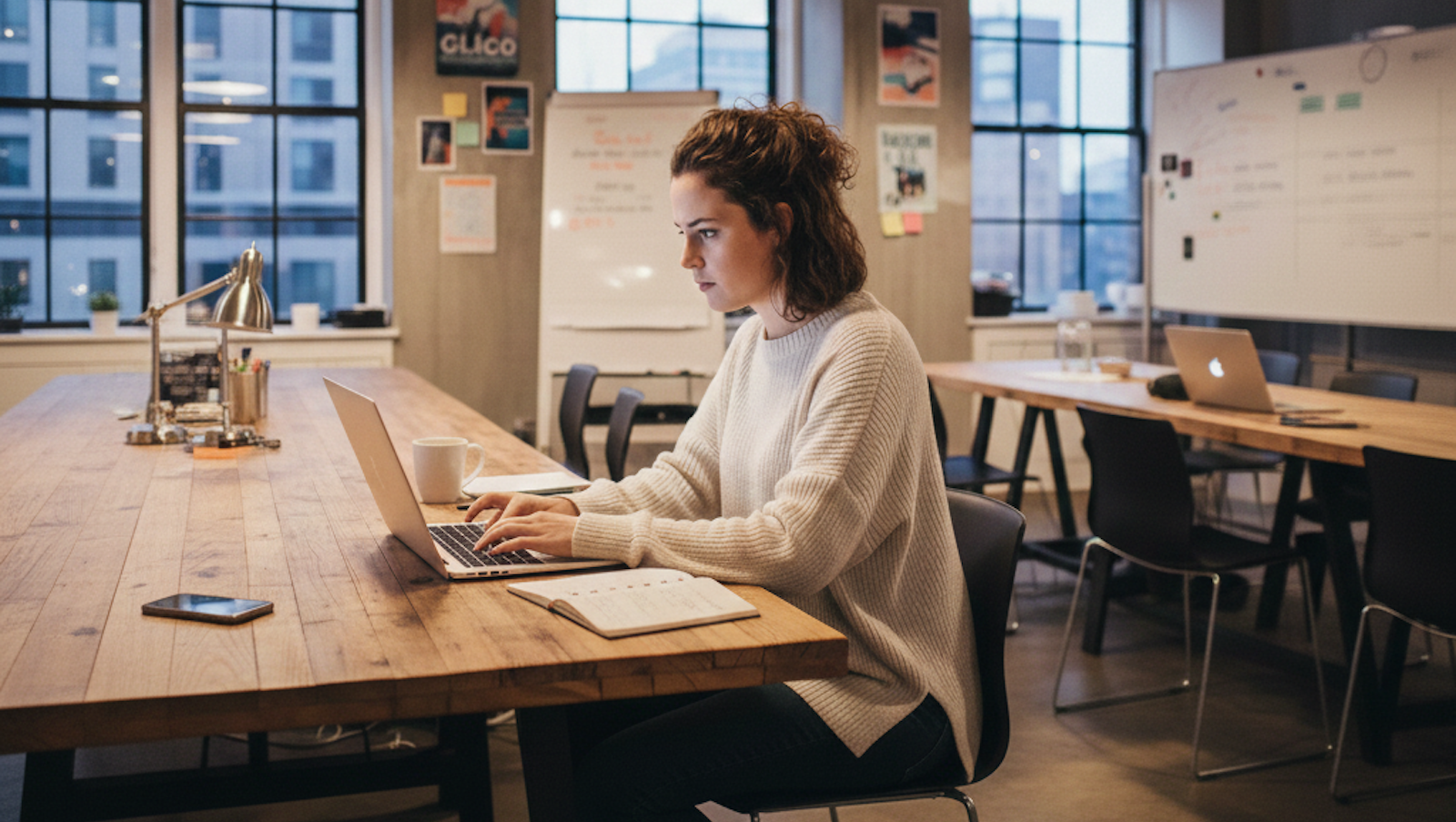 Picture of a woman on a laptop in an office setting