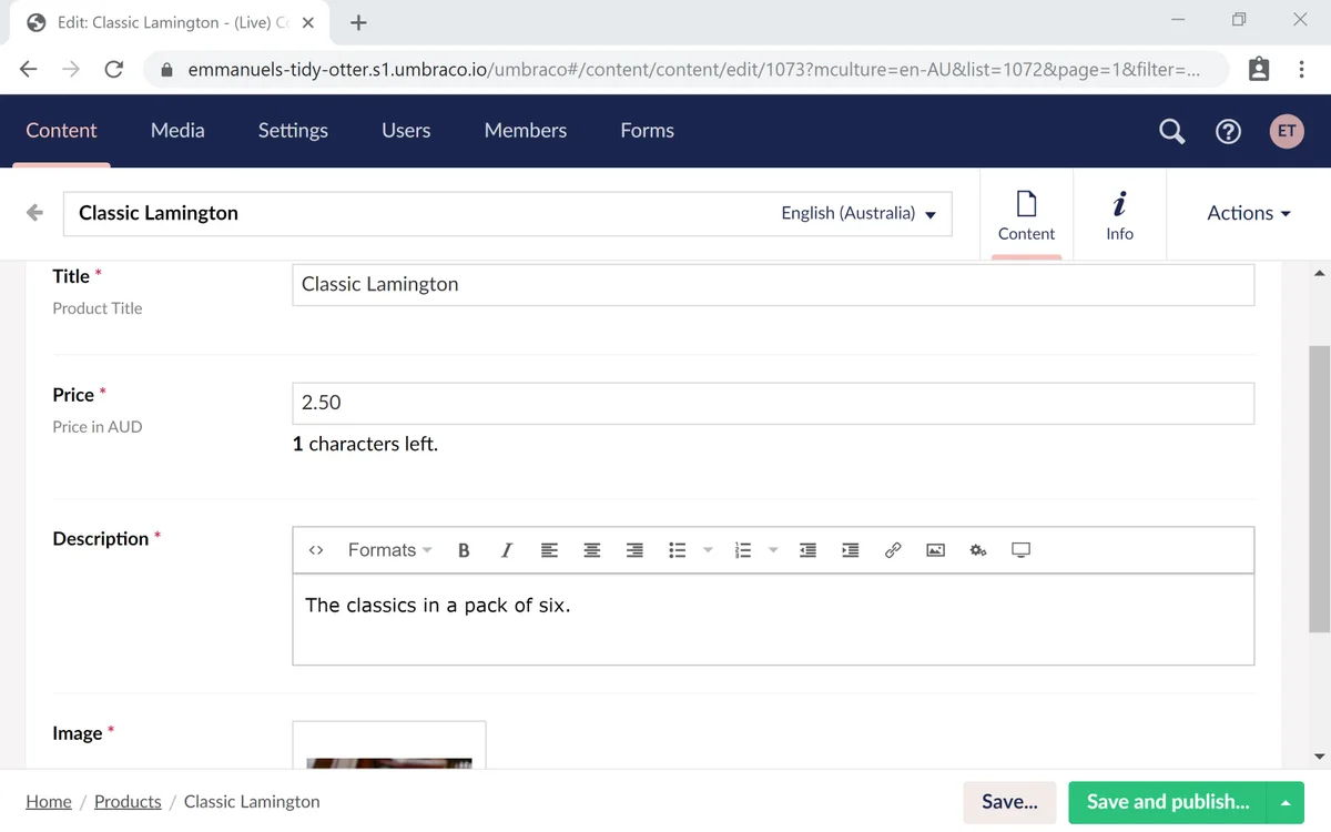 Populate a content item