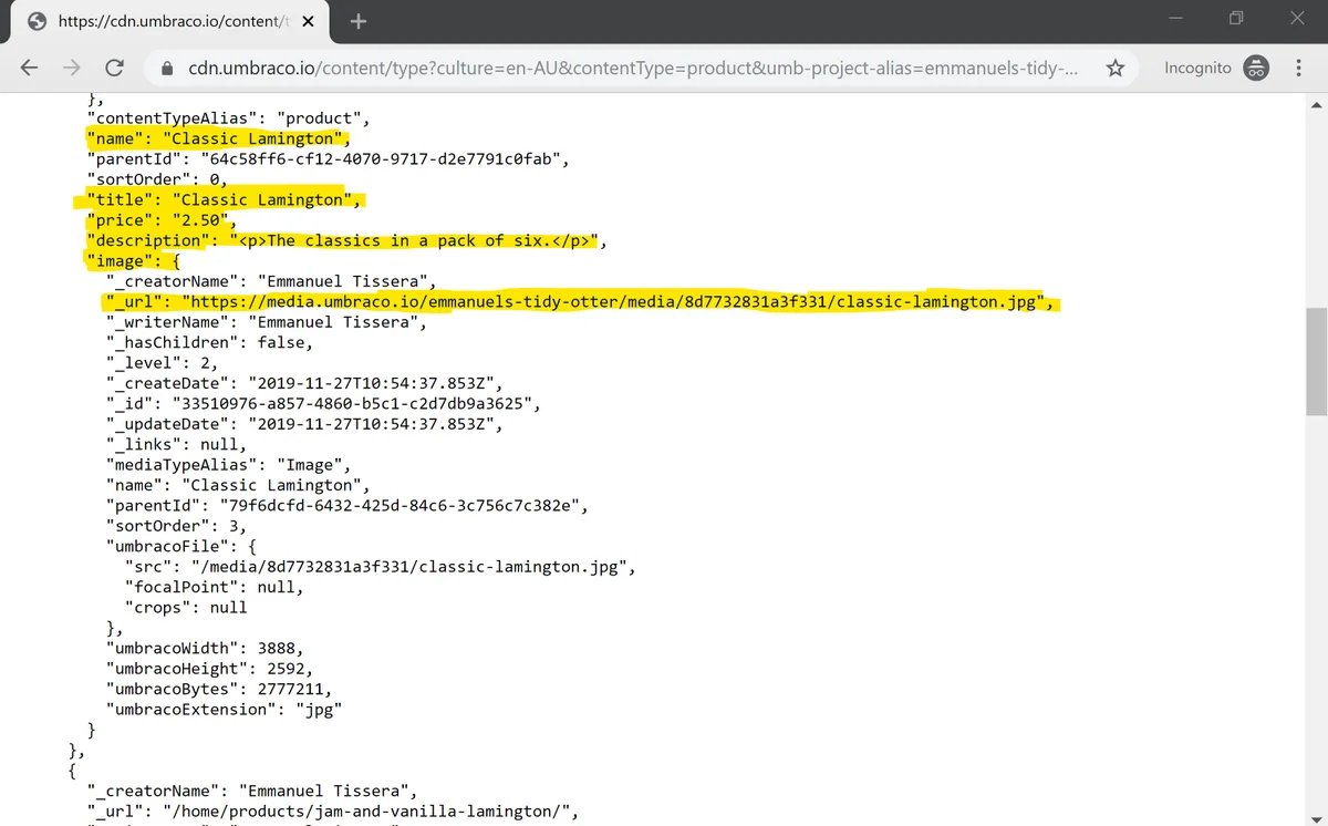 Result in a browser window