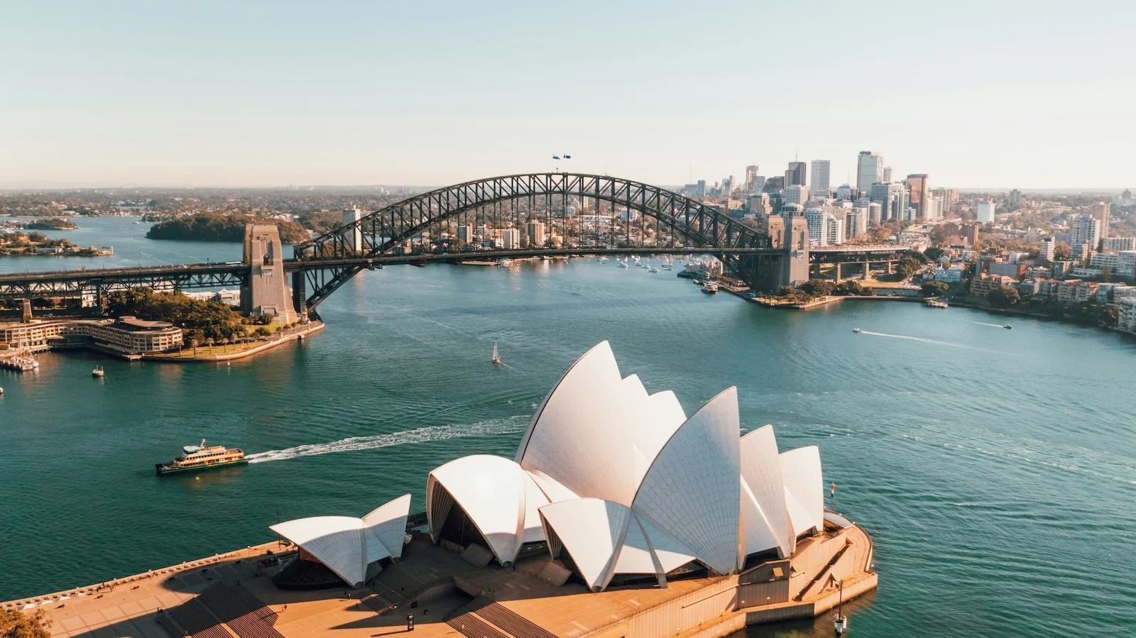 Picture of a Sydney landmark in Australia, with the harbour bridge and Sydney Opera House in shot