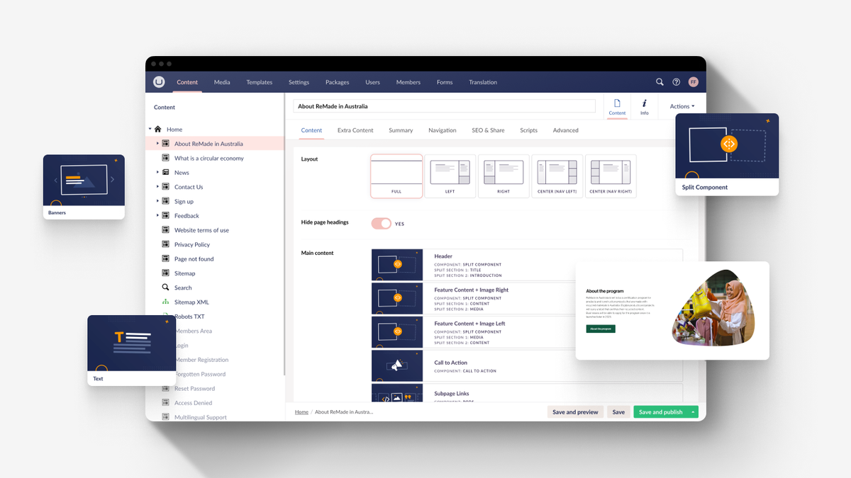 Remade website in the Umbraco Uskinned software