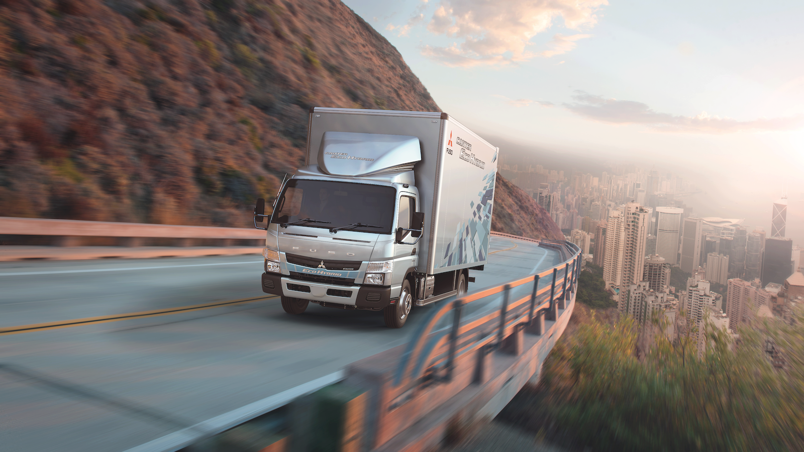 Fuso truck on a bridge