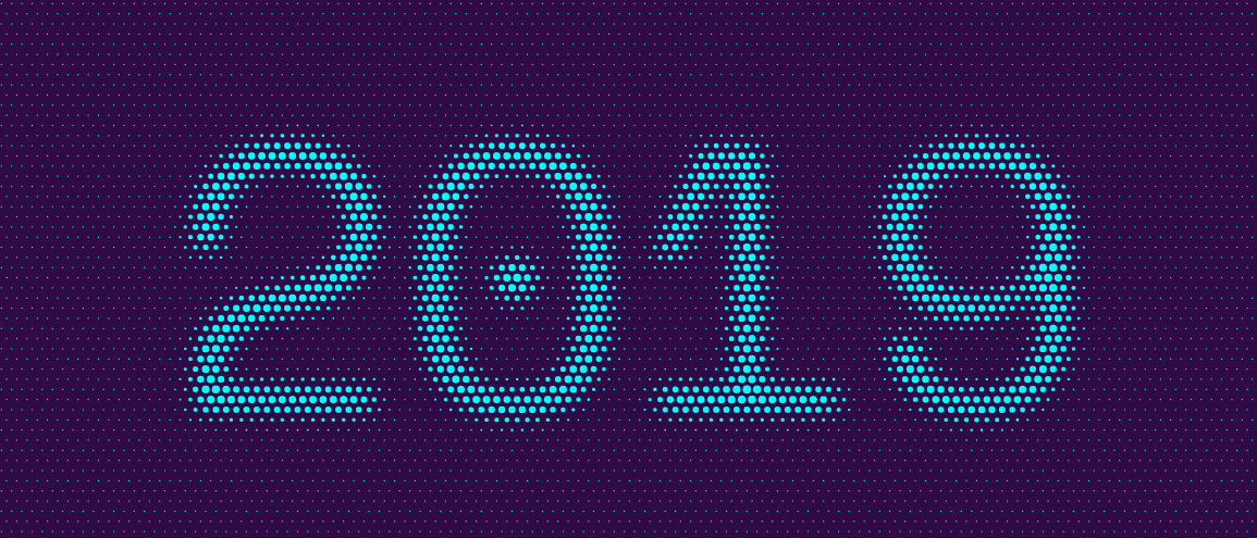 2019 in blue dots with purple background