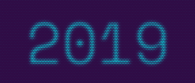 2019 in blue dots with purple background