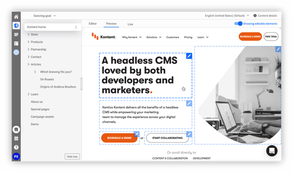 Screenshot of Kontent's Web Spotlight interface