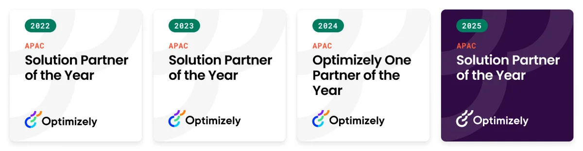 Picture of four Optimzely awards on a hite background