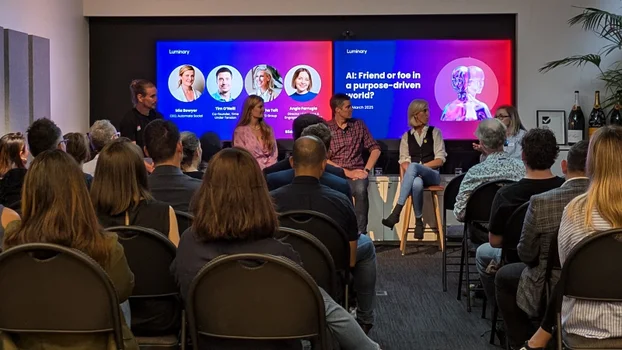 View of the panel event from the back of the room