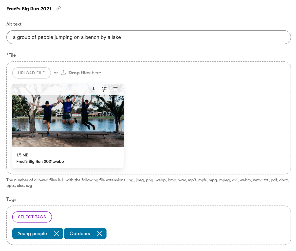 Screenshot of Xperience by Kentico's smart asset tagging