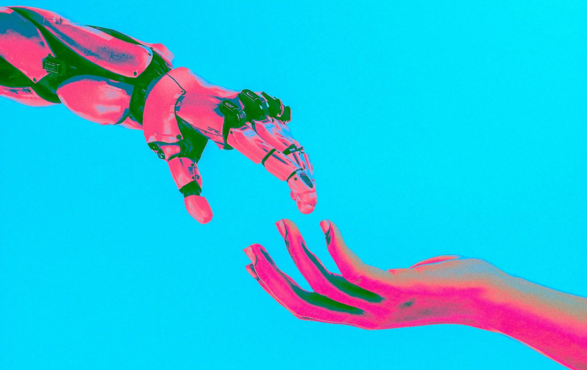 Picture of a human and robot hand trying to touch