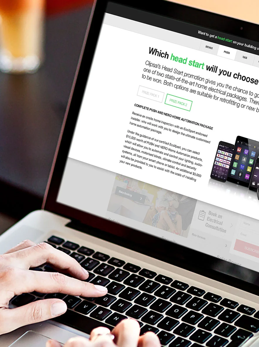 Clipsal Consumer Promotion on a laptop device