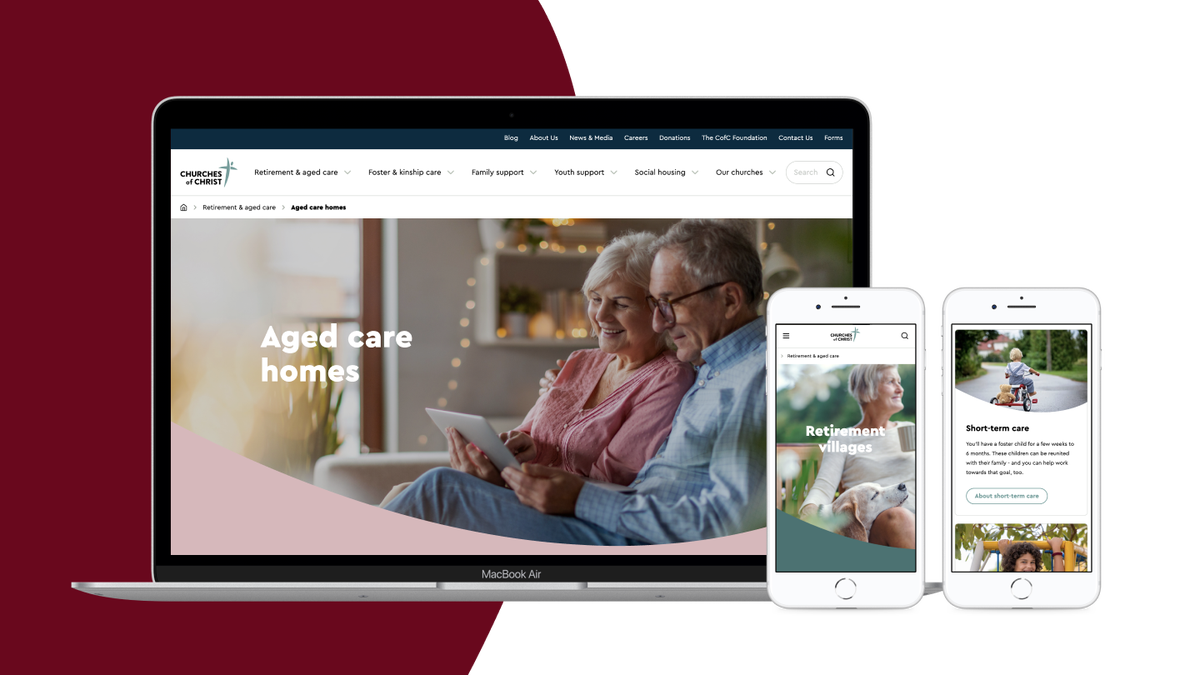 Churches of Christ website - Aged Care section on tablet and mobile