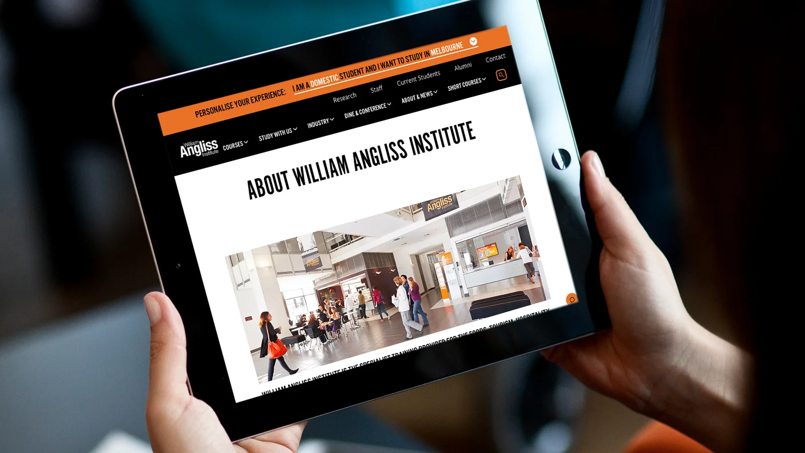 William Angliss About page on a tablet