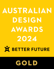 Australian Design Awards Logo on yellow background - with gold at the bottom