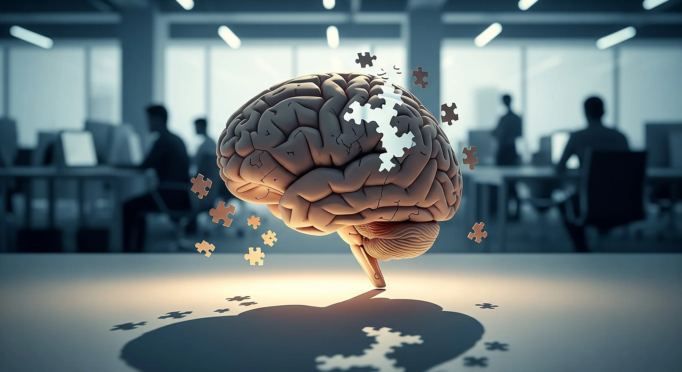 Picture of a brain made up of different puzzle pieces