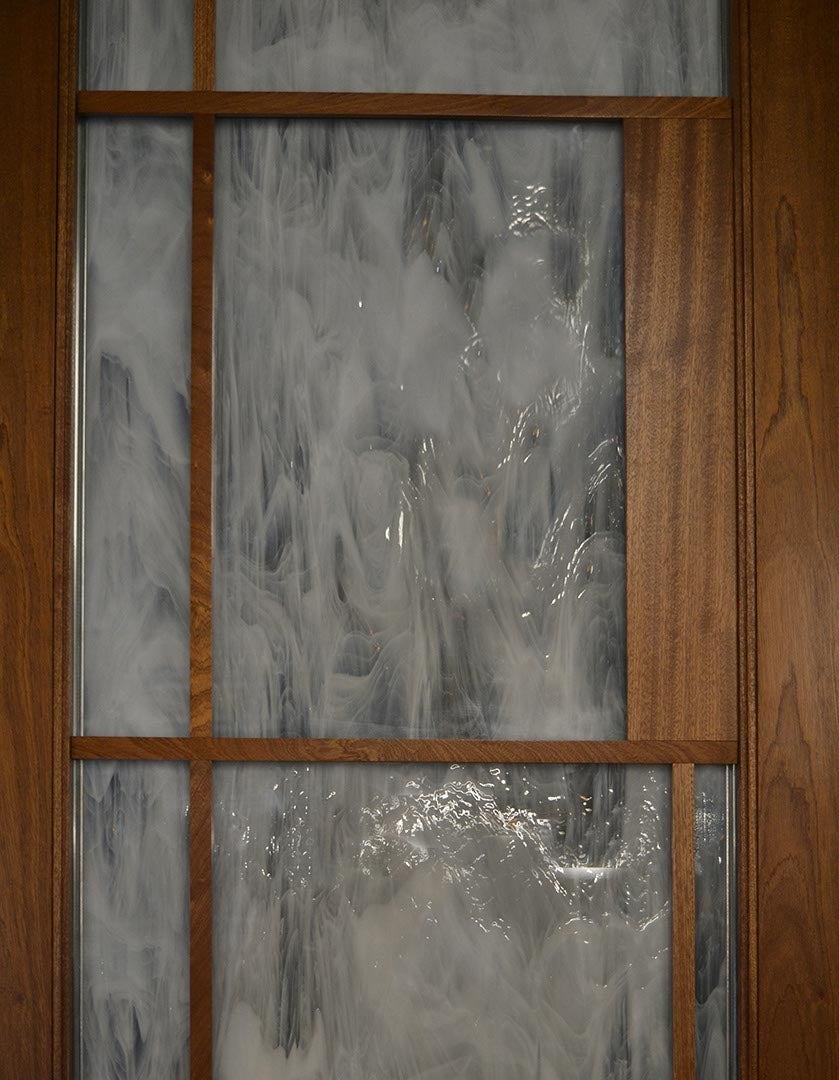 CS91-03, Door with Whispy Glass & Spring Hinges (interior closeup of glass & push pad)