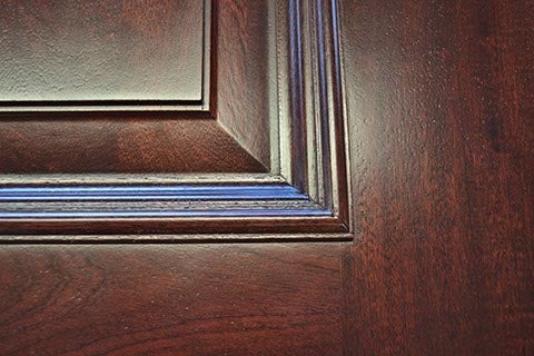 CS40-5, Sapele Wood Door with Custom Hip Moulding (interior closeup of raised panel)