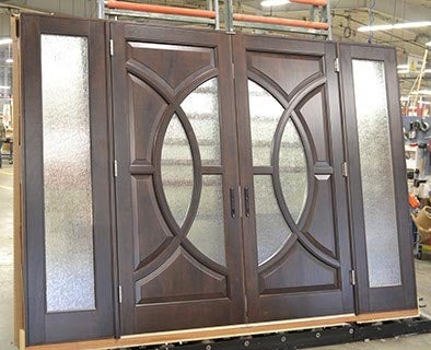 CS50-4, Mahogany French Door with Custom Raised Panels & Rain Glass (interior)