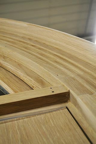 CS79-3, White Oak French Door with Radius Transom (exterior closeup of casing)