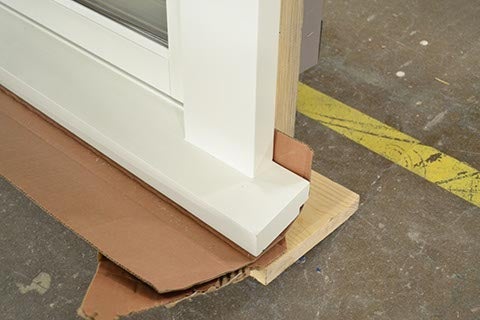 CS67-4, Casements with Spread Mull & Wood Trim with Returned Ends (closeup extended sill horns)