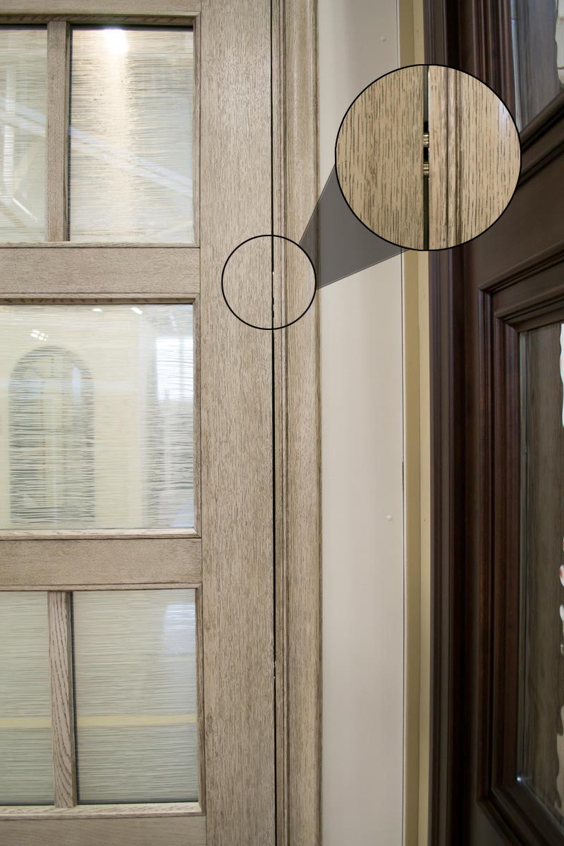 CS53-6, Modern Door with Custom Glass, Cross Rails, PDL and Concealed Hinges (interior closeup)