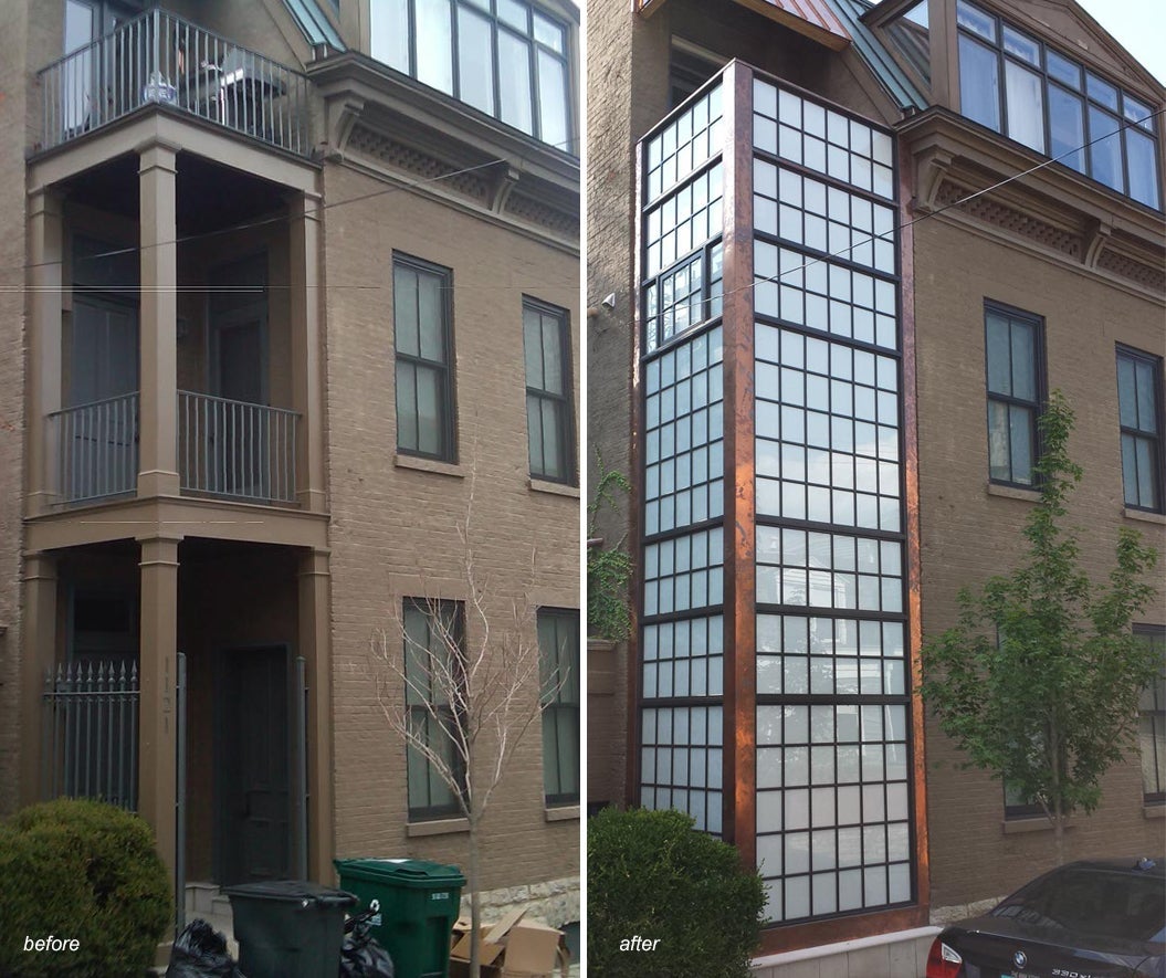 CS41-2, Beveled Direct Sets with Light-Diffusing Glass and Spread Mulls (exterior before & after)