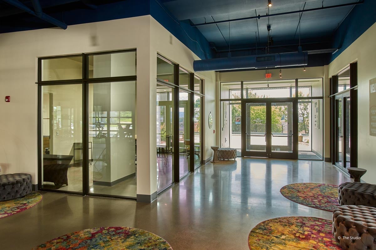 AO954 - Interior of commercial building with VistaLuxe AL windows and doors