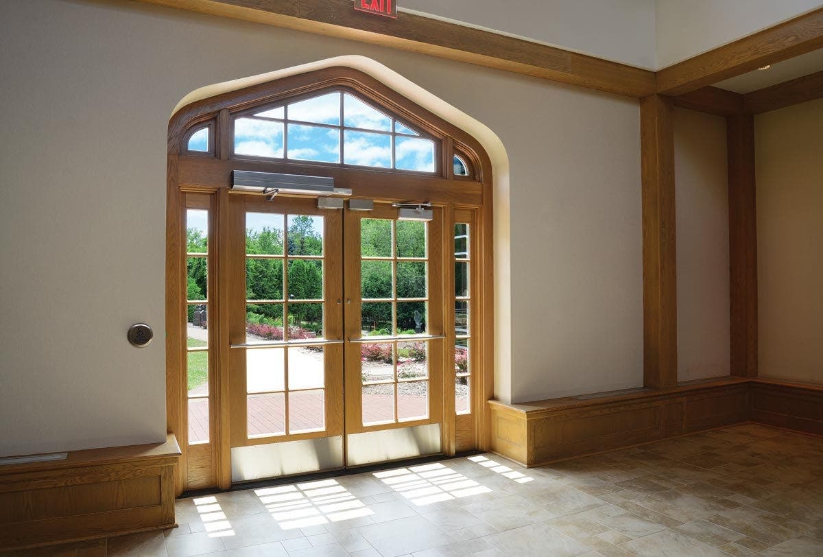 Ultra Series French outswing patio door with radius transom 