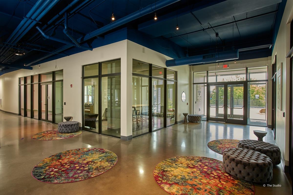 AO953 - Interior of commercial building with VistaLuxe AL windows and doors