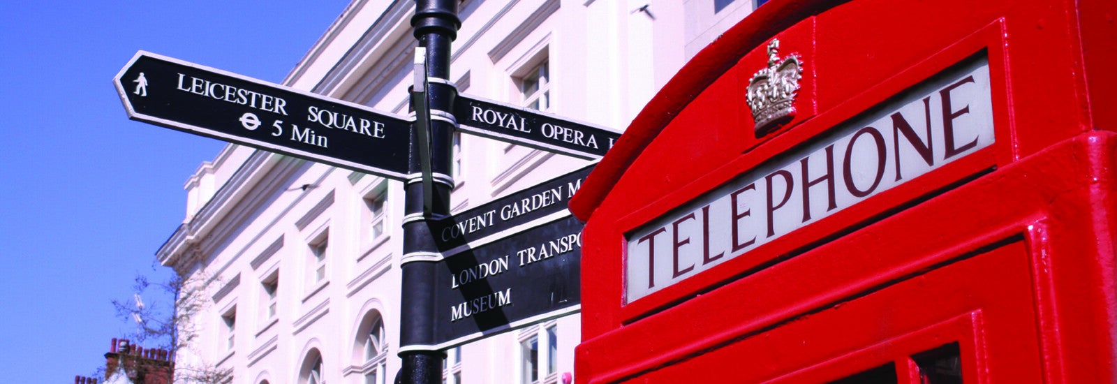 A signpost next to a telephone box