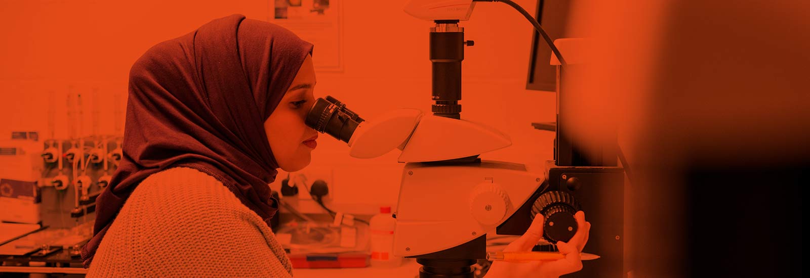 A University of Sussex student using a microscope