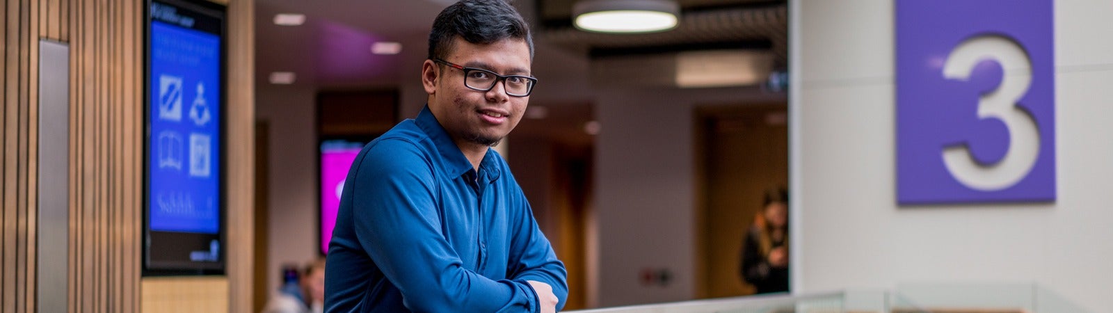 International student at the top of the stairs
