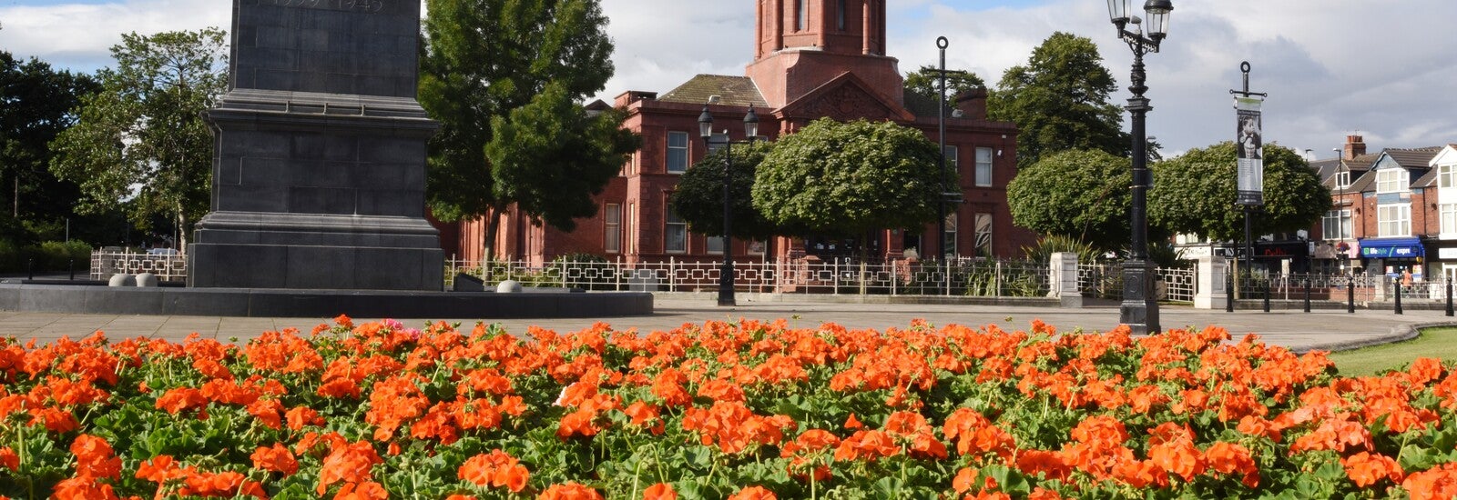 Flowers in front of a museum in Teesside