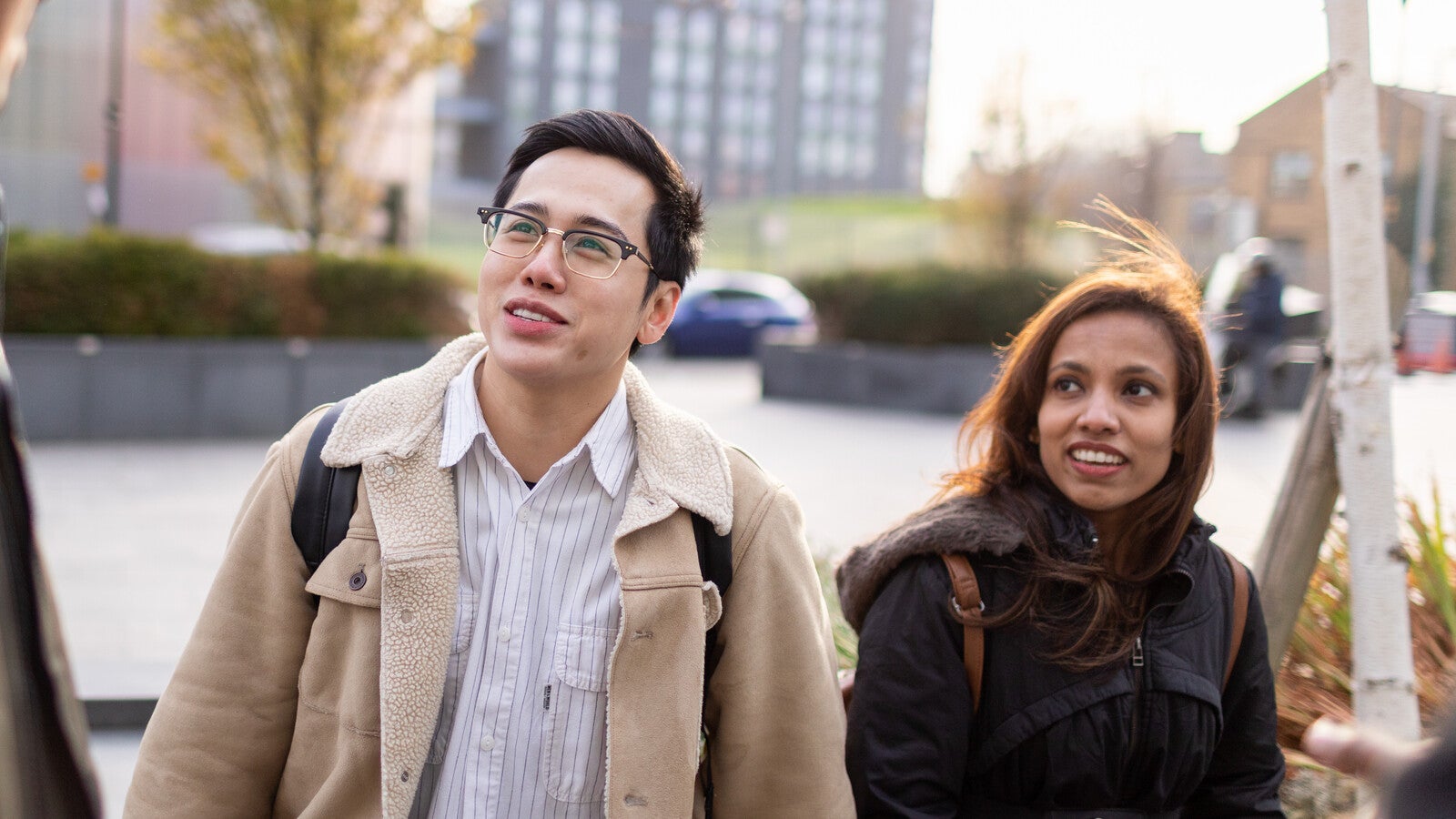 Students talking outside campus