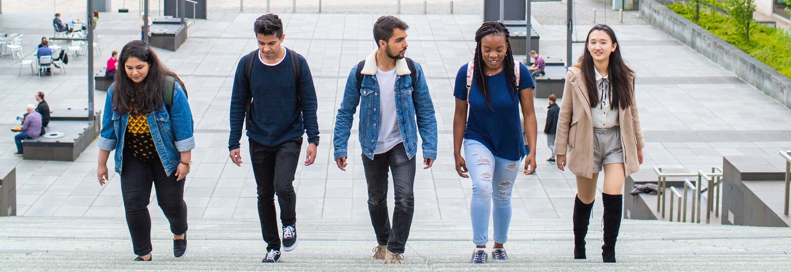 A group of students walking around Liverpool.